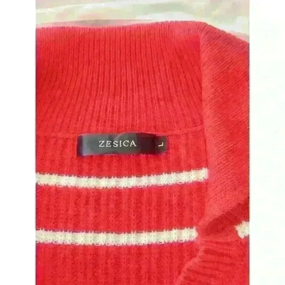 ZESICA Womens LS Striped Knit Collared Side Slit Bodycon Sweater Dress - L - Picture 5 of 7